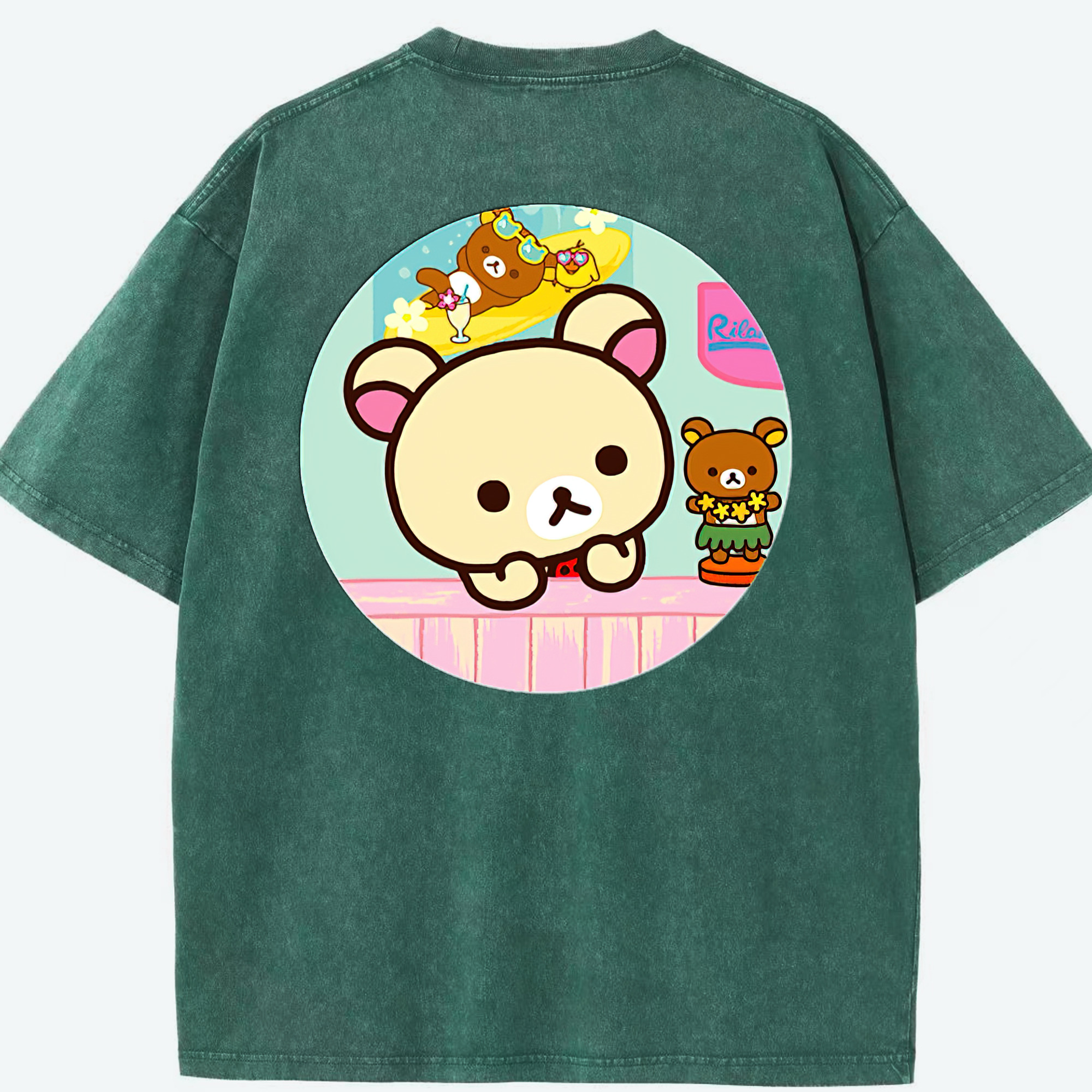 （画像用） リラックマ リラックマ キイロイトリ Rilakkuma Korilakkuma Kiiroitori 綿100% ヴィンテージ風 半袖Tシャツ（背面プリント）
